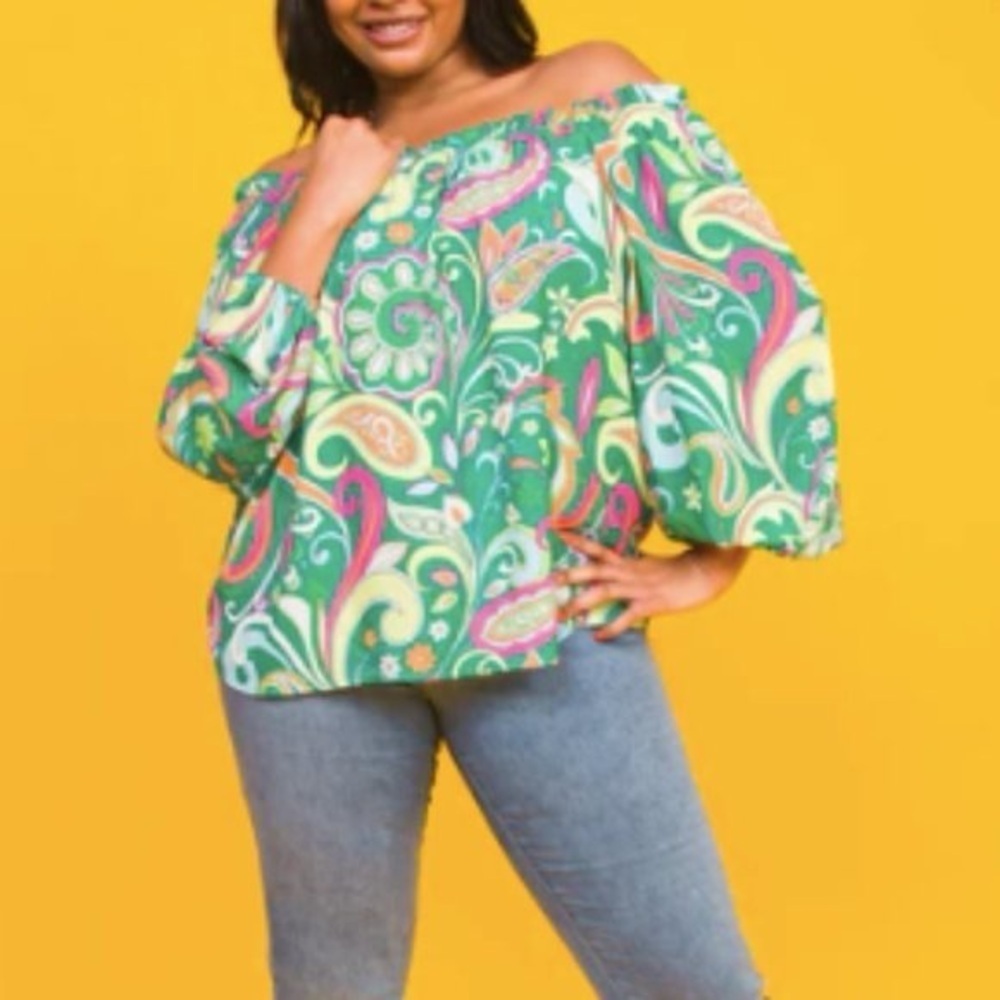 Flying Tomato paisley multi color off the shoulder blouse